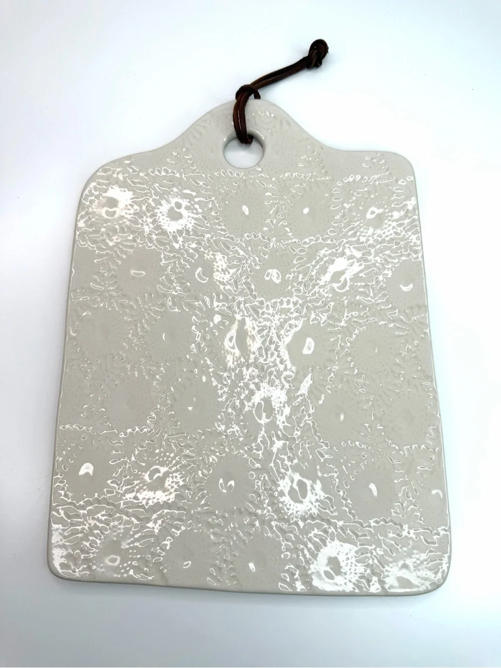 Mud Pie Ivory Square Floral Embossed Ceramic Serving Charcuterie Board